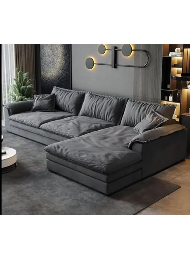AL Zakharef Furniture Modern L-Shaped Fabric Sofa with Chaise Lounge, Deep Seating, Soft Cushions, Premium Grey 320 × 180 × 75 cm - Image 2