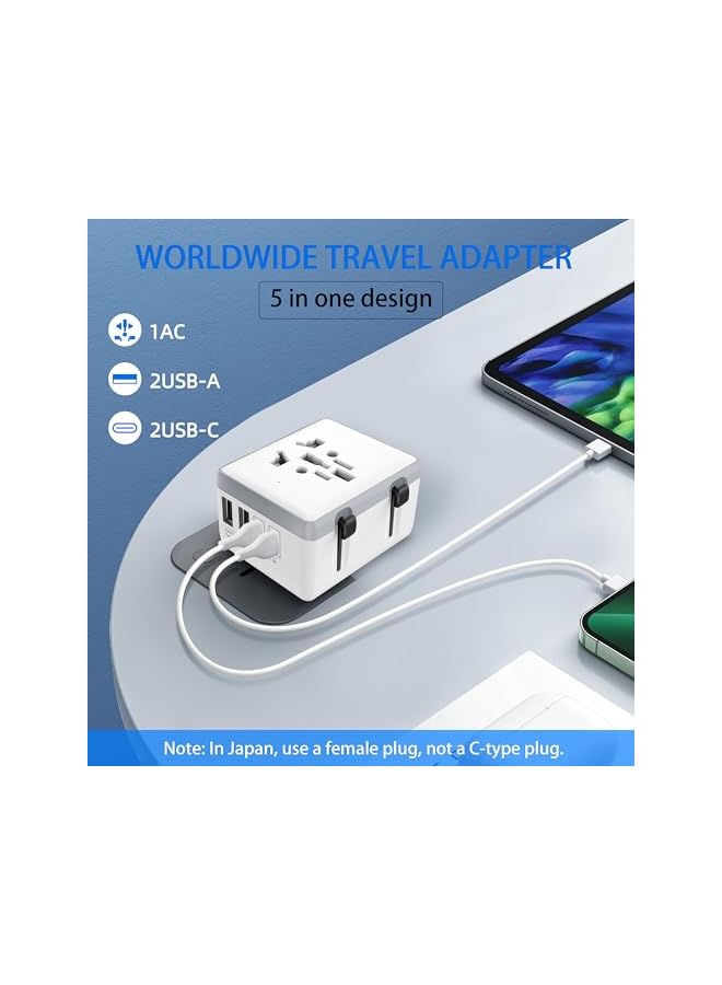 PROMASS Universal Travel Adapter,International Plug Adapter,Universal Plug Adaptor,Wall Charger with 2USB-C and 2USB-A Ports,International Travel Power Adapter for Multi Countries EU,USA,UK,AU,Hong Kong etc. - Image 3