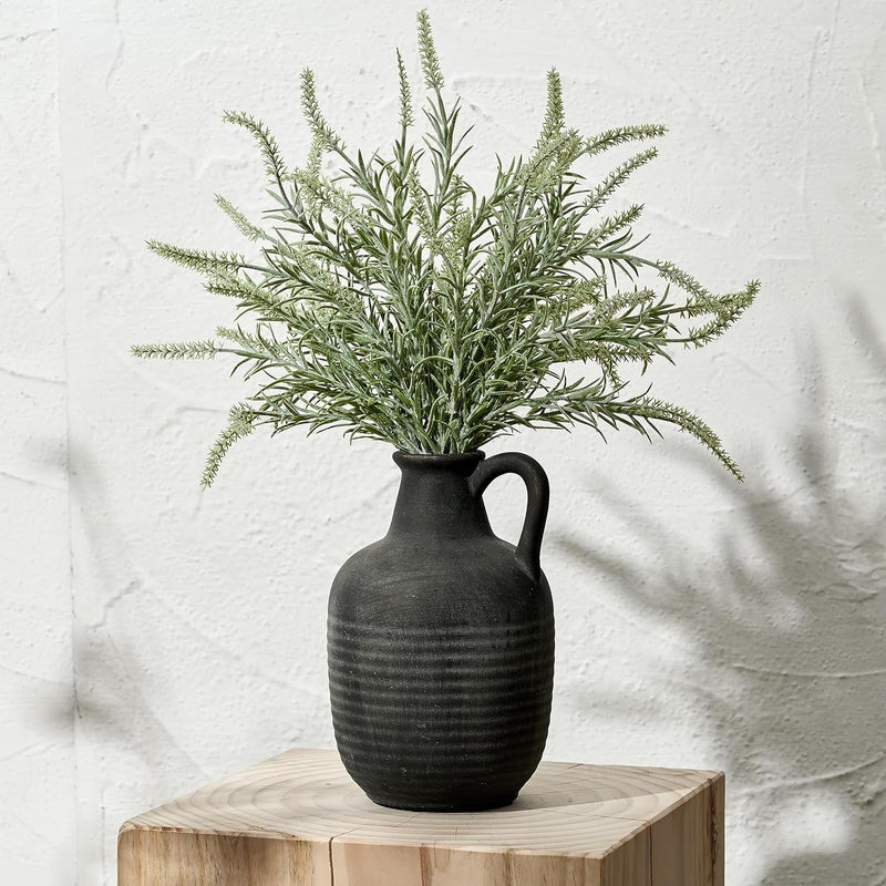 SIDUCAL Rustic Ceramic Farmhouse Flower Vase with 1 Handle-Height 8.43" Terracotta Vase, Unique Textured Pottery Flower Vases for Home Decor, Table, Wedding, Living Room, Shelf Decor, Bronze Black - Image 1