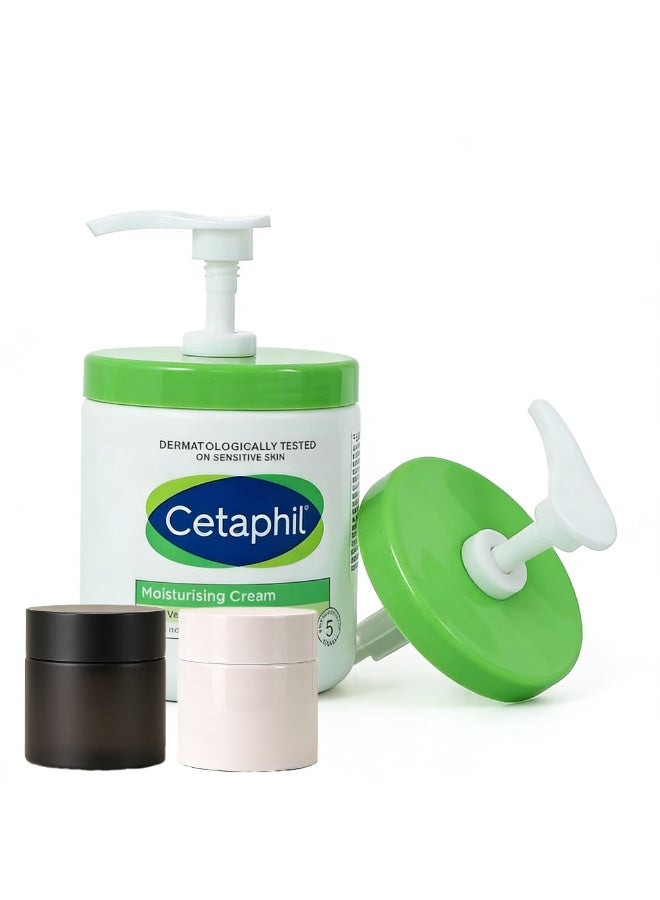 مضخة توزيع لكريم الترطيب Cetaphil (الكريم غير مرفق)، 2 رأس مضخة متوافقة مع عبوات إعادة التعبئة الكبيرة سعة 453 جرام، تصميم مانع للتسرب، 2 عبوات سفر قابلة لإعادة التعبئة (أسود/أبيض) - Image 1