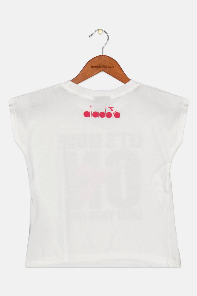 DIADORA Kids Girl Cap Sleeve Graphic Print Tops, White Combo - Image 2