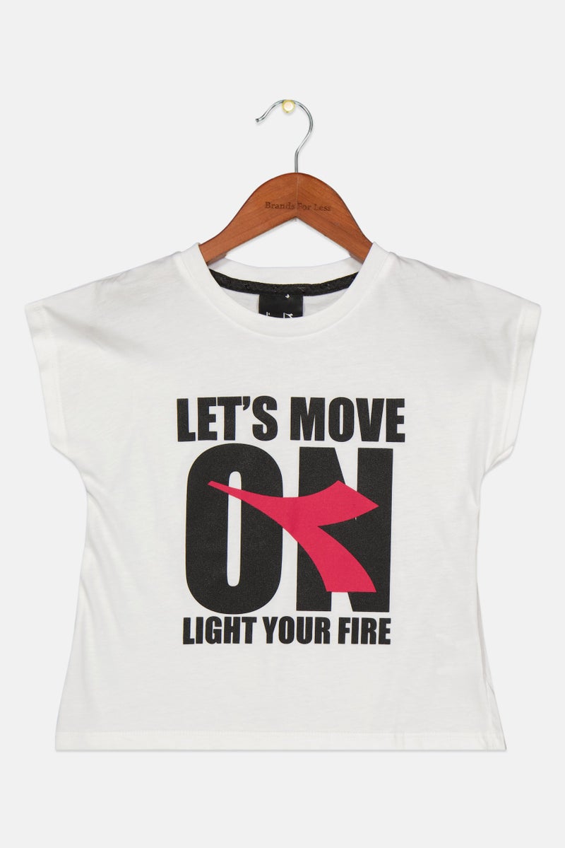 DIADORA Kids Girl Cap Sleeve Graphic Print Tops, White Combo - Image 1