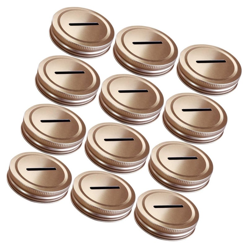 Light Gold 70mm Mason Jar Lids 12pcs Coin Slot Sealing Covers Leakproof Money Saving Caps - Image 2