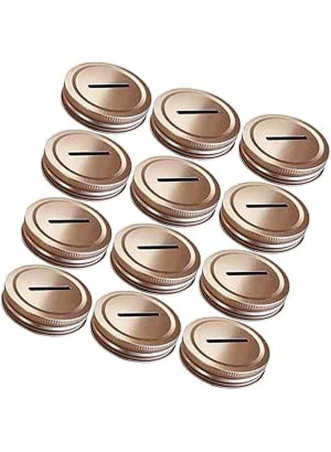 Light Gold 70mm Mason Jar Lids 12pcs Coin Slot Sealing Covers Leakproof Money Saving Caps - Image 1