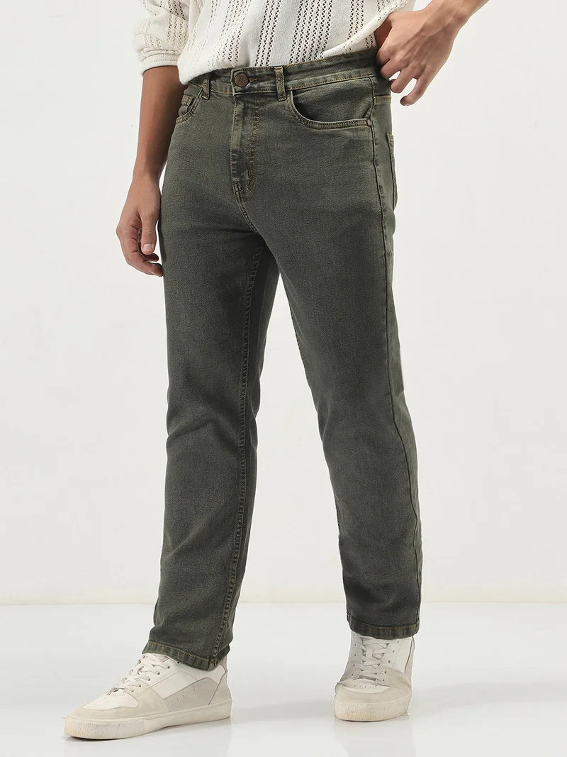 Urbano Fashion  Urbano Fashion Men's Grey Straight Fit Heavy Washed Jeans Stretchable  | Best Price UAE