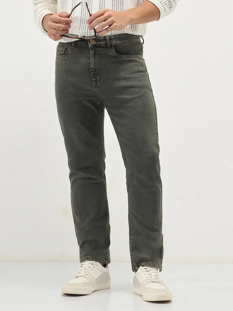 Urbano Fashion Men's Grey Straight Fit Heavy Washed Jeans Stretchable