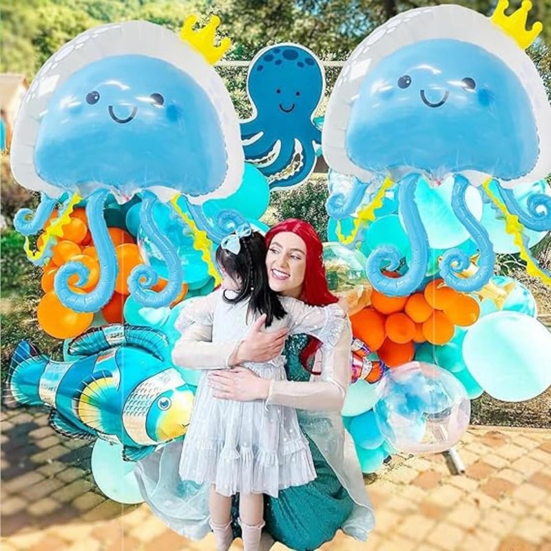 WP WANNA PARTY Wanna Party 36" Jellyfish Balloons Inflatable Jellyfish Octopus Sea Party Decorations,Mermaid Party Decoration,Baby Shower,Theme Party Decorations-Blue - Image 5