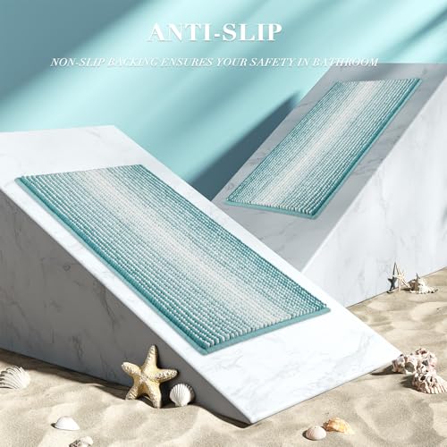 BSICPRO Bathroom Rugs and Mats Sets, 2 Piece Thick Absorbent Chenille Bath Mat Rug Set Non Slip, Soft Shaggy Bath Room Floor Mats for Bathroom, Machine Washable (Aqua Green, 20" x 32" Plus 16" x 24") - Image 5