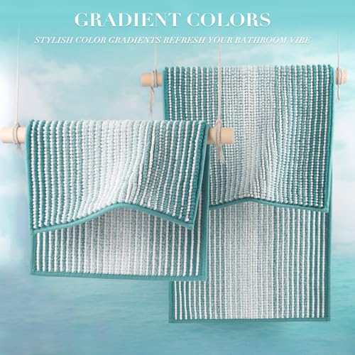 BSICPRO Bathroom Rugs and Mats Sets, 2 Piece Thick Absorbent Chenille Bath Mat Rug Set Non Slip, Soft Shaggy Bath Room Floor Mats for Bathroom, Machine Washable (Aqua Green, 20" x 32" Plus 16" x 24") - Image 4