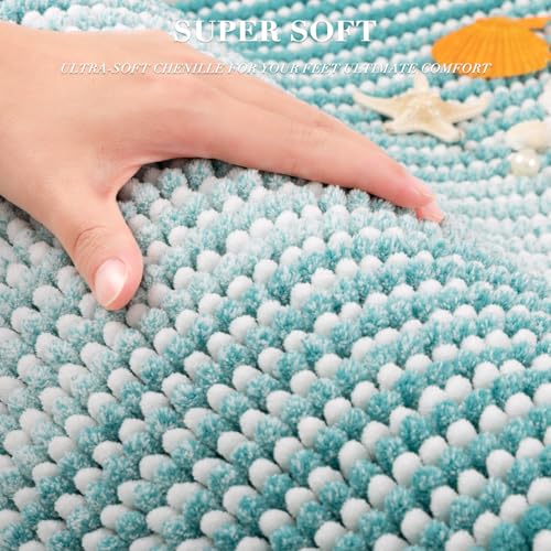 BSICPRO Bathroom Rugs and Mats Sets, 2 Piece Thick Absorbent Chenille Bath Mat Rug Set Non Slip, Soft Shaggy Bath Room Floor Mats for Bathroom, Machine Washable (Aqua Green, 20" x 32" Plus 16" x 24") - Image 2