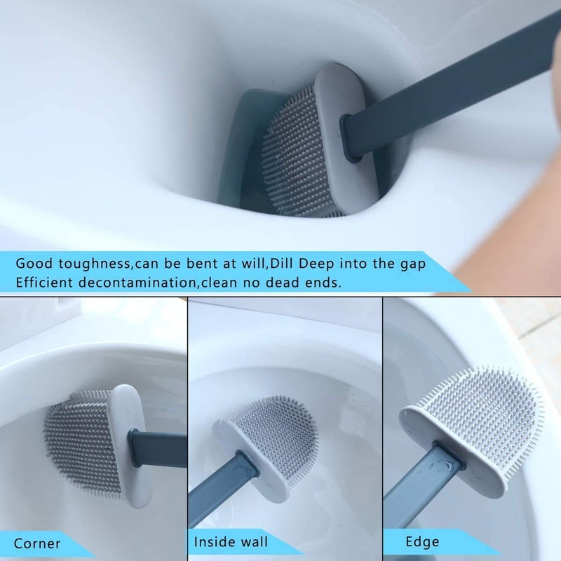 Styxon Silicon Toilet Brush (Pack of 1) with Slim Holder,Quick Drying & Anti-drip Set Holder with Long Handle Silicone Flex Toilet Bowl Cleaner Brush,Soft Silicone Bristle Clean Toilet Corner Easily - Image 2