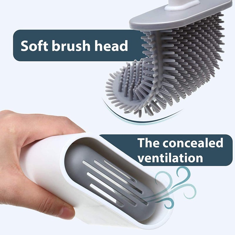Styxon Silicon Toilet Brush (Pack of 1) with Slim Holder,Quick Drying & Anti-drip Set Holder with Long Handle Silicone Flex Toilet Bowl Cleaner Brush,Soft Silicone Bristle Clean Toilet Corner Easily - Image 3