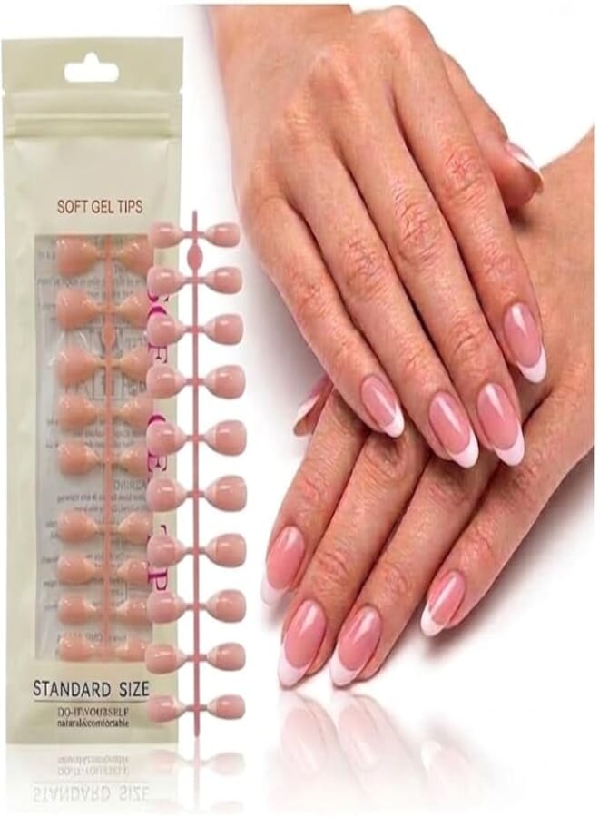 24pcs M Size Finished Design With UV Gel Press On Nails Coffin OVAL Shiny False Nails Full Cover Artificial Fake Nail Art Tips- Comes With 1 SHEET DOUBLE FACE (1A)