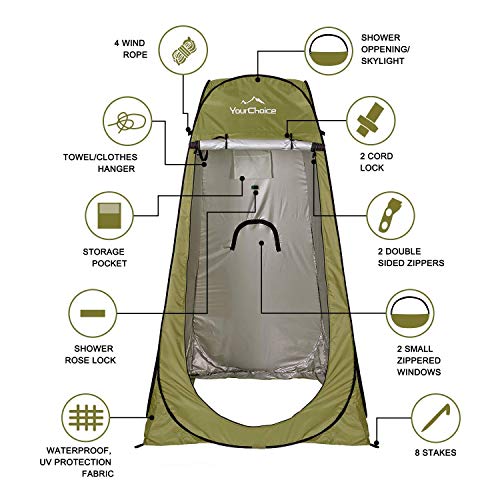 Your Choice Pop Up Privacy Shower Tent - Portable Changing Tent for Camping, Beach & Hiking - 6.2FT Lightweight with Carry Bag, Quick Setup & Full Coverage - Green - Image 3