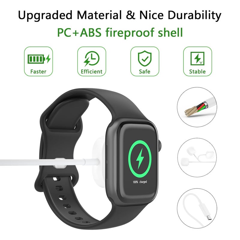كابل شاحن بطول 1.1 متر لشاحن Apple Watch، كابل شحن سريع USB بطول 100 سم/3.3 قدم متوافق مع سلسلة iWatch Ultra/9/8/7/6/SE/SE2/5/4/3/2/1 (USB C) - Image 2