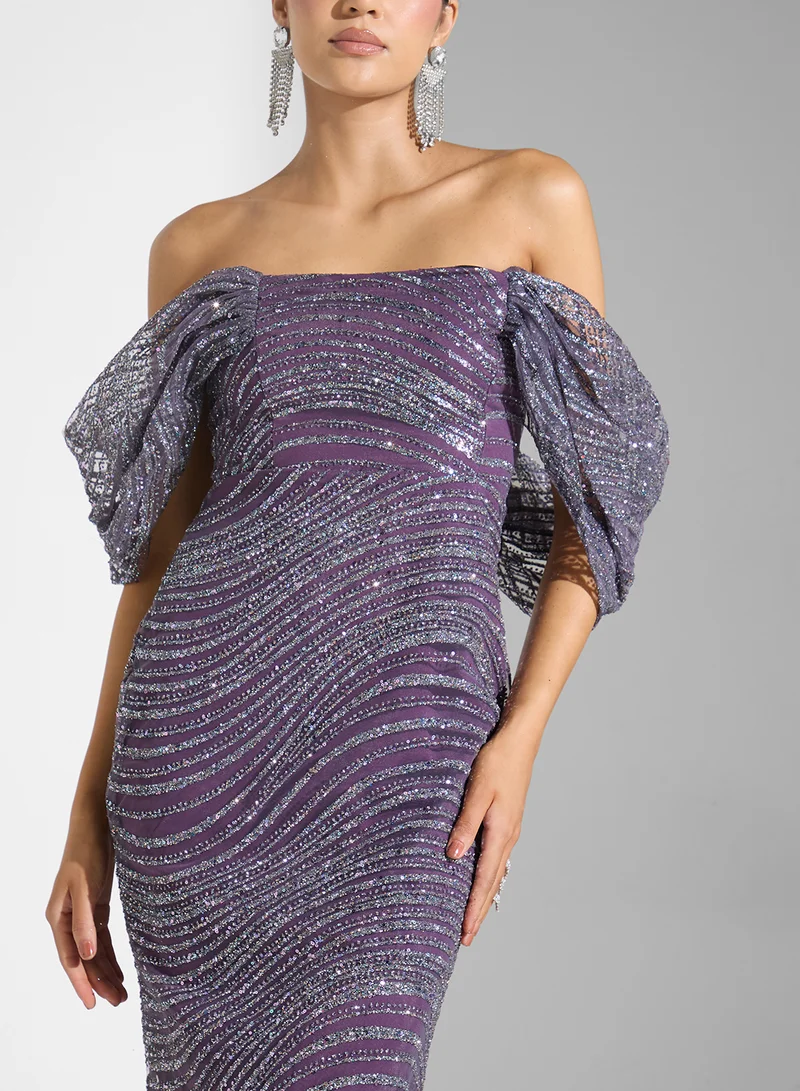 Namshi x Off Shoulder Shimmer Dress