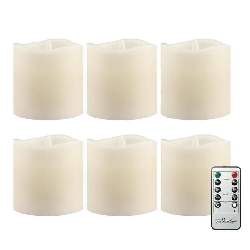 Stonebriar 6 Count Ivory Real Wax 3x3 Flameless LED Pillar Candles with Remote and Timer