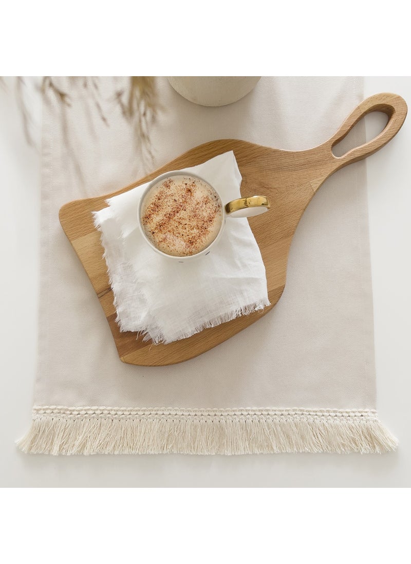 Ritmo Home Tasseled Fringed Scandinavian Cream Runner  - Image 1