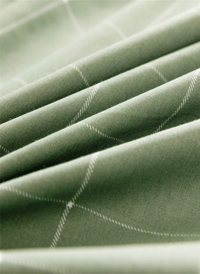 JELLYMONI 100% Natural Cotton 3pcs Plaid Duvet Cover Sets,Green with White Grid Geometric Pattern Printed Comforter Cover,with Zipper Closure & Corner Ties(Queen Size) - Image 5