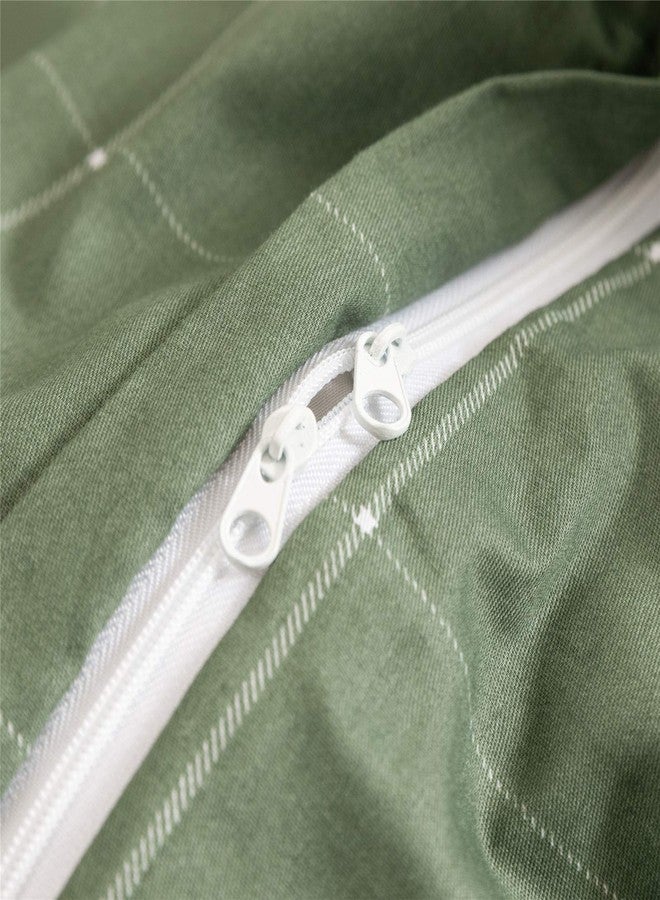 JELLYMONI 100% Natural Cotton 3pcs Plaid Duvet Cover Sets,Green with White Grid Geometric Pattern Printed Comforter Cover,with Zipper Closure & Corner Ties(Queen Size) - Image 4