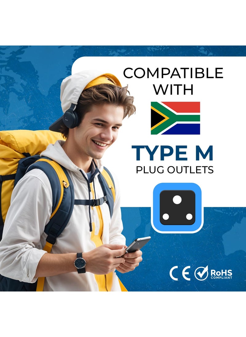 OREI Orei India to South Africa Botswana Namibia More Type M Travel Adapter Plug 2 in 1 CE Certified RoHS Compliant 2 Pack Black Color P2110L2PK  - Image 5