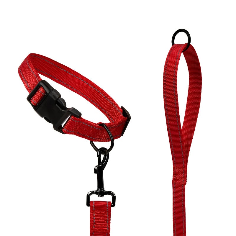 Durable Nylon Dog Collar And Leash 2pcs Set Black Size M Universal For Small Medium Large Breeds No Pull Neck Friendly Walking Kit Easy To Clean Low Maintenance - Image 1
