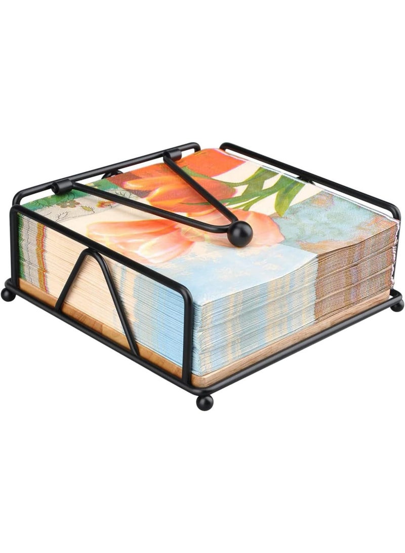 سوفام حامل المنديل للطاولة ذات ذراع الوزن وحاملات المناديل الورقية المسطحة لجدول المطبخ مع قاعدة خشبية، مناسب للمقهى الفندقي مطعم المقهى المربع منظم المائدة النسيجي (قاعدة خشبية) - Image 1