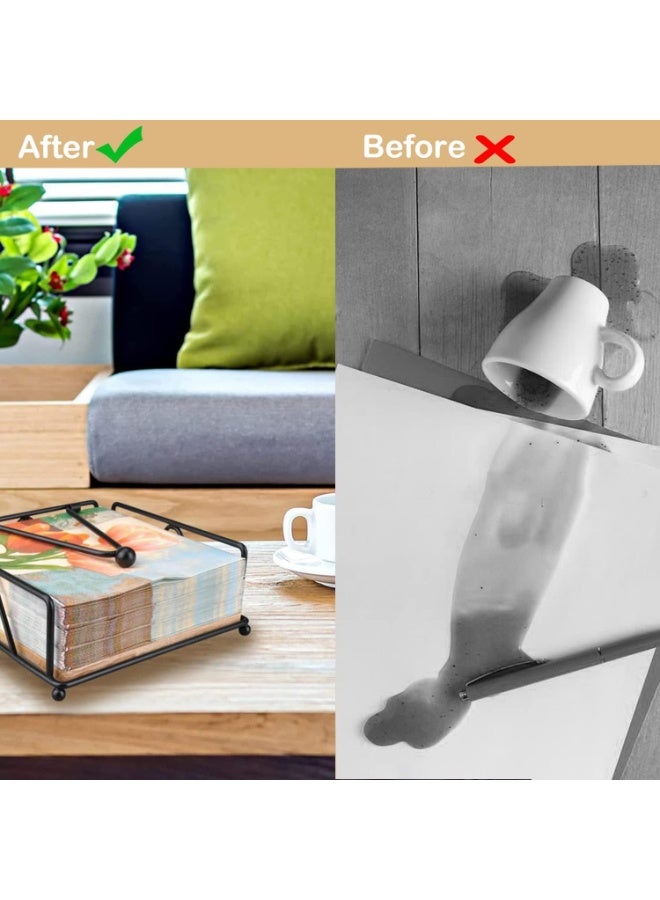 سوفام حامل المنديل للطاولة ذات ذراع الوزن وحاملات المناديل الورقية المسطحة لجدول المطبخ مع قاعدة خشبية، مناسب للمقهى الفندقي مطعم المقهى المربع منظم المائدة النسيجي (قاعدة خشبية) - Image 3