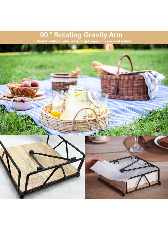 سوفام حامل المنديل للطاولة ذات ذراع الوزن وحاملات المناديل الورقية المسطحة لجدول المطبخ مع قاعدة خشبية، مناسب للمقهى الفندقي مطعم المقهى المربع منظم المائدة النسيجي (قاعدة خشبية) - Image 5