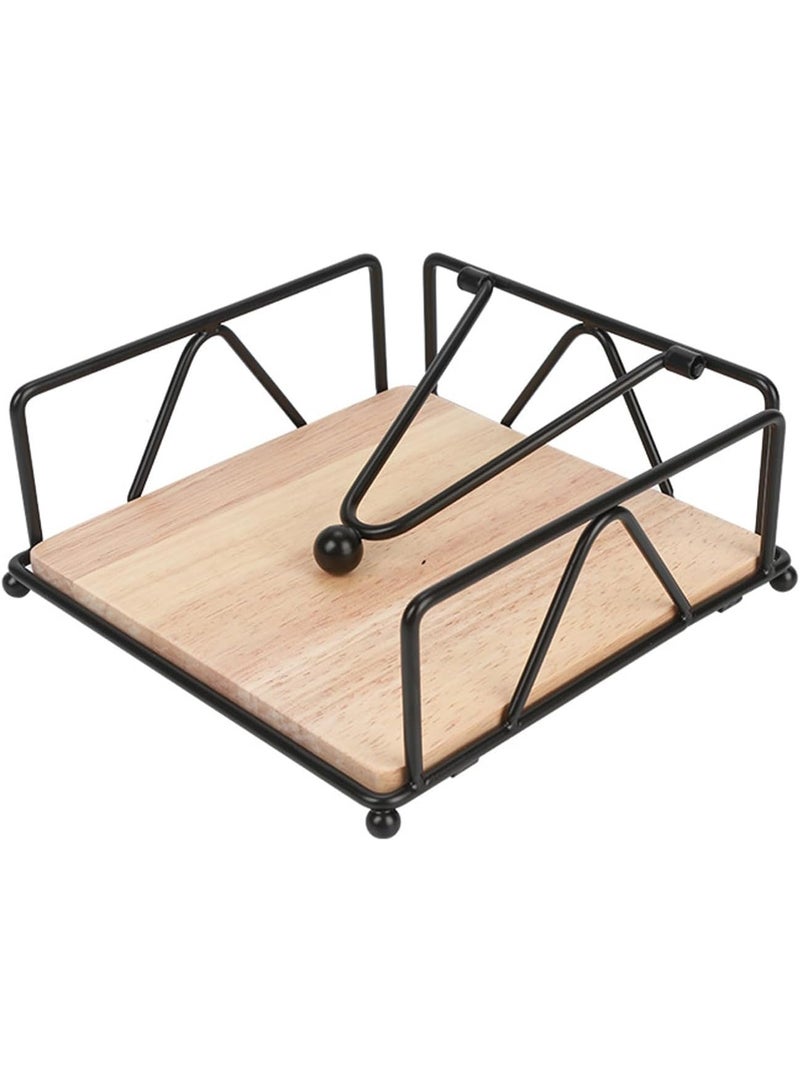 سوفام حامل المنديل للطاولة ذات ذراع الوزن وحاملات المناديل الورقية المسطحة لجدول المطبخ مع قاعدة خشبية، مناسب للمقهى الفندقي مطعم المقهى المربع منظم المائدة النسيجي (قاعدة خشبية) - Image 2