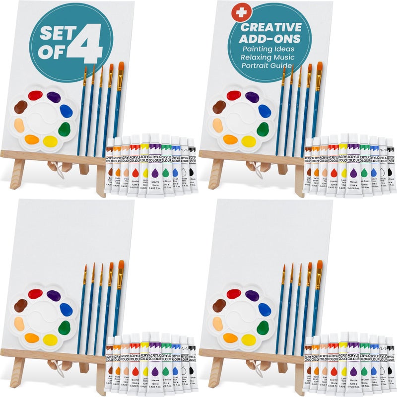 CraftyCrocodile Set of 4 Painting Kits for Adults and Couples - Sip and Paint Kit for Date Night and Crafts - Acrylic Painting Kit with Canvas Boards and Easels - Couple Art Set for Starters - Image 1