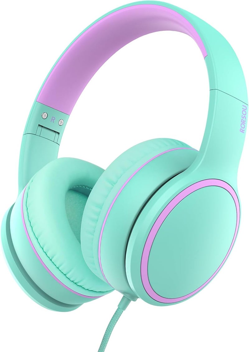 RORSOU R10 Over-Ear Headphones with Microphone Lightweight Folding Stereo Bass Headset with 1.5M No-Tangle Cord Portable Wired Headphones for Smartphone Tablet Computer Green - Image 1