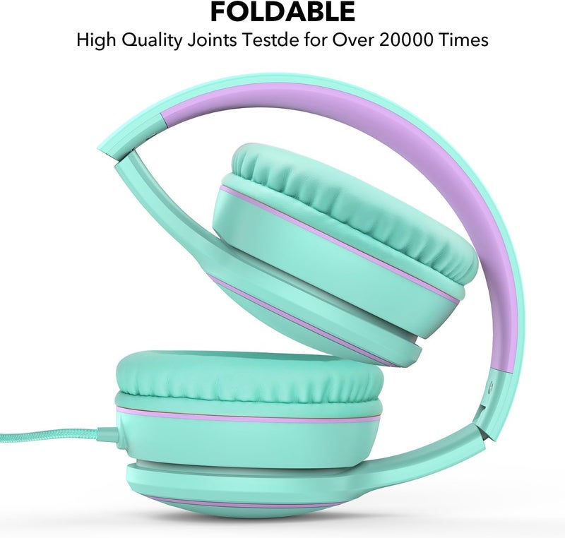 RORSOU R10 Over-Ear Headphones with Microphone Lightweight Folding Stereo Bass Headset with 1.5M No-Tangle Cord Portable Wired Headphones for Smartphone Tablet Computer Green - Image 3