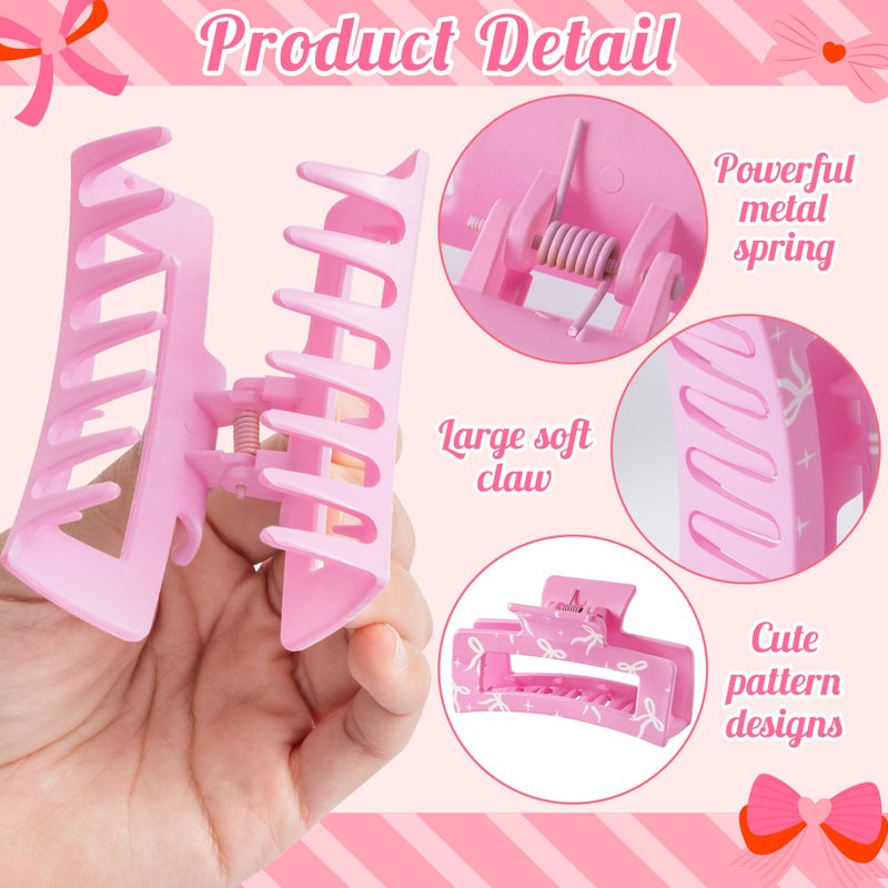 PANTIDE 4Pcs Coquette Pink Bow Hair Claw Clips for Women Girls - Cute Bow Preppy Trendy Rectangle Nonslip Banana Hair Clips, Thin Thick Short Long Curly Accessories, Birthday Bachelorette Wedding Gift - Image 3