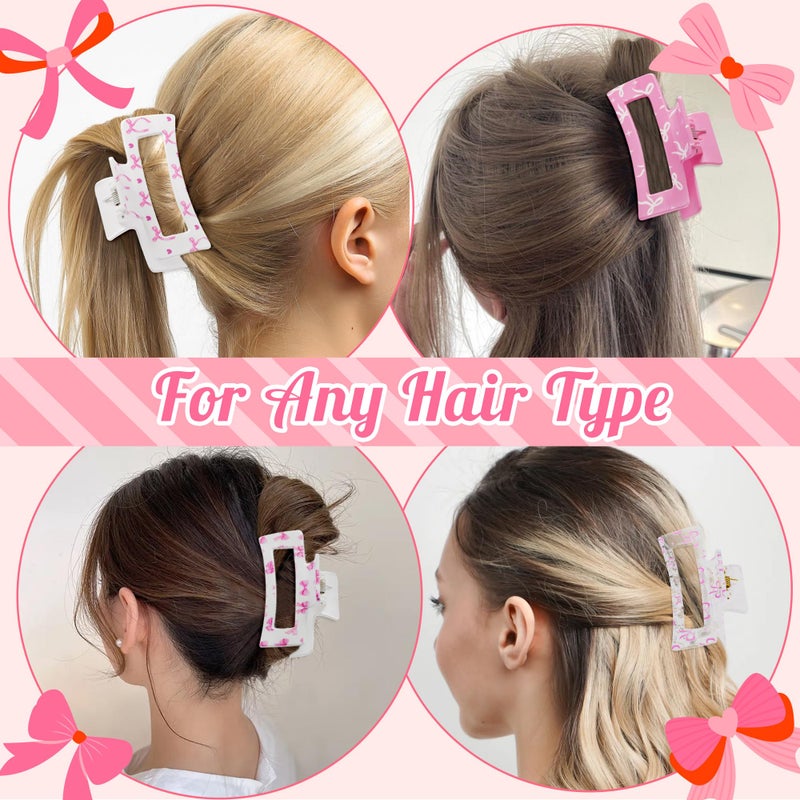 PANTIDE 4Pcs Coquette Pink Bow Hair Claw Clips for Women Girls - Cute Bow Preppy Trendy Rectangle Nonslip Banana Hair Clips, Thin Thick Short Long Curly Accessories, Birthday Bachelorette Wedding Gift - Image 5