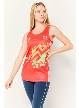 Adidas Women Sportswear Fit Sleeveless Khelo India Football Jersey, Red  - Image 1