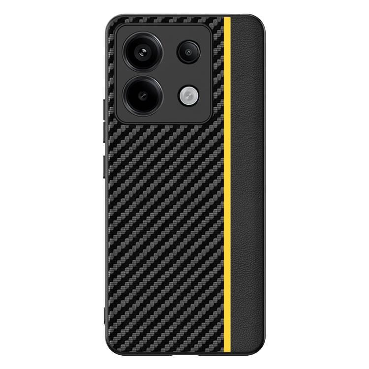 Leather Texture Protective Case for Redmi Note 13 with Shockproof and Drop Protection plus Shockproof plus Full Coverage plus Carbon Fiber Kevlar Texture in Mixed Yellow - Image 1