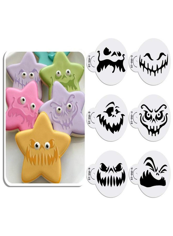 AK ART KITCHENWARE Art Kitchenware 6pcs Happy Halloween Ghost Face Cookie Cake Decoration Stencil Set Cake Decorating Supplies Cookie Mold ST-916 Beige/Semi-Transparent - Image 1