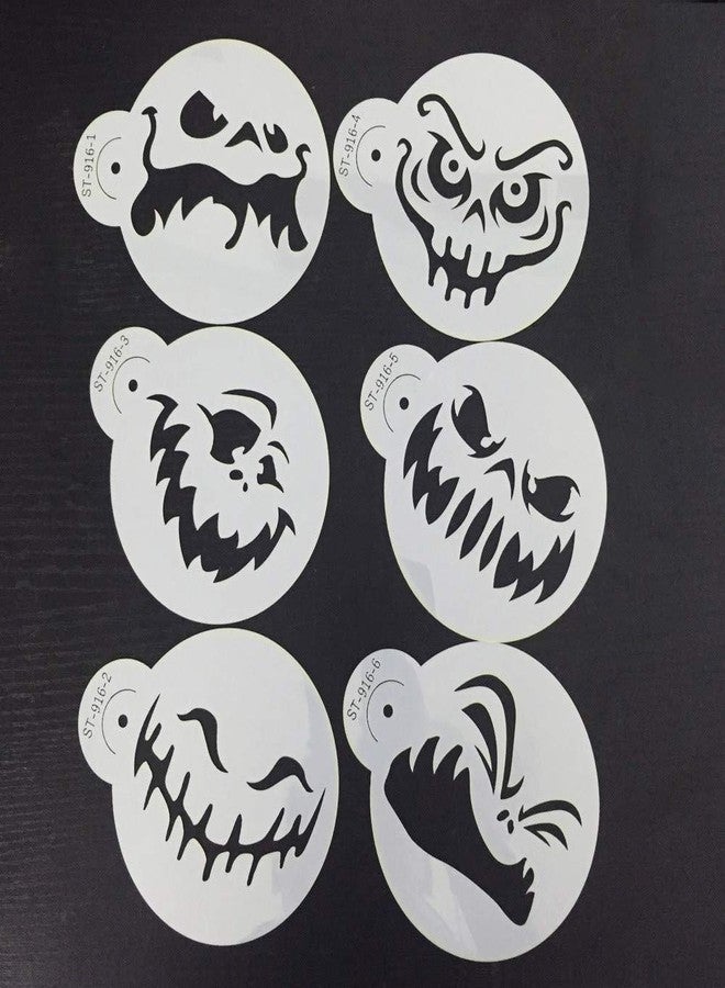 AK ART KITCHENWARE Art Kitchenware 6pcs Happy Halloween Ghost Face Cookie Cake Decoration Stencil Set Cake Decorating Supplies Cookie Mold ST-916 Beige/Semi-Transparent - Image 5