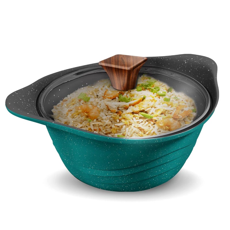 Preethi Artistic Collection Die Cast Non Stick Kadai 24 cmwith Glass Lid 5 Star Non Stick Effect Cook Serve Ocean Green - Image 1