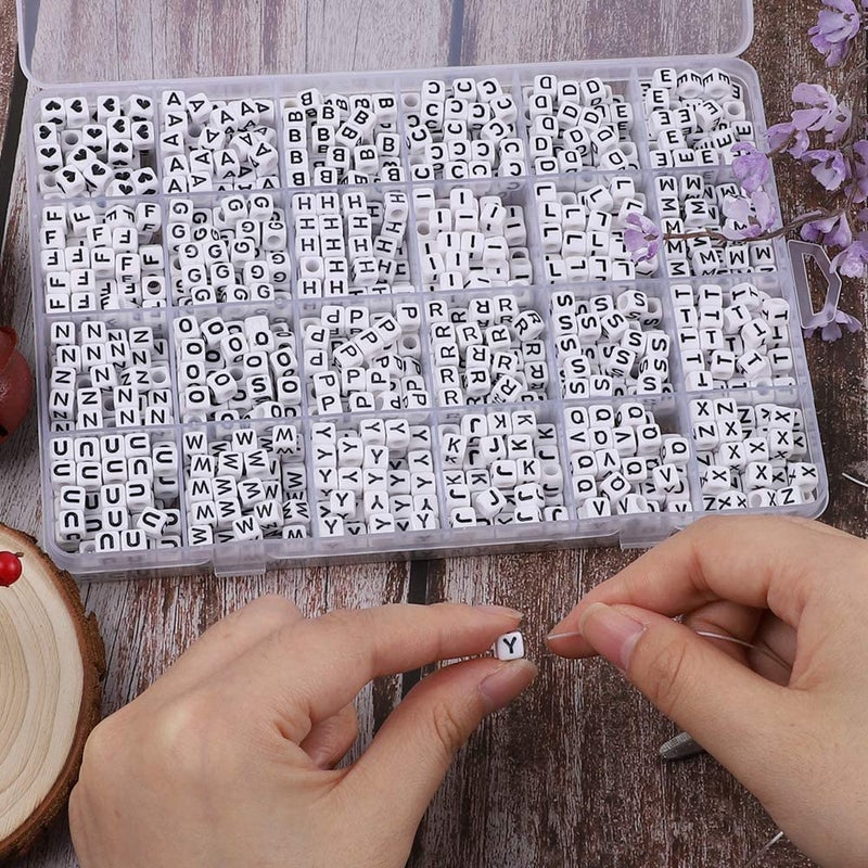 Quefe 1440pcs Acrylic Letter Beads White Cube Sorted Alphabet Beads for Jewelry Making, Bracelets, Necklaces, Key Chains (6 x 6mm) - Image 5