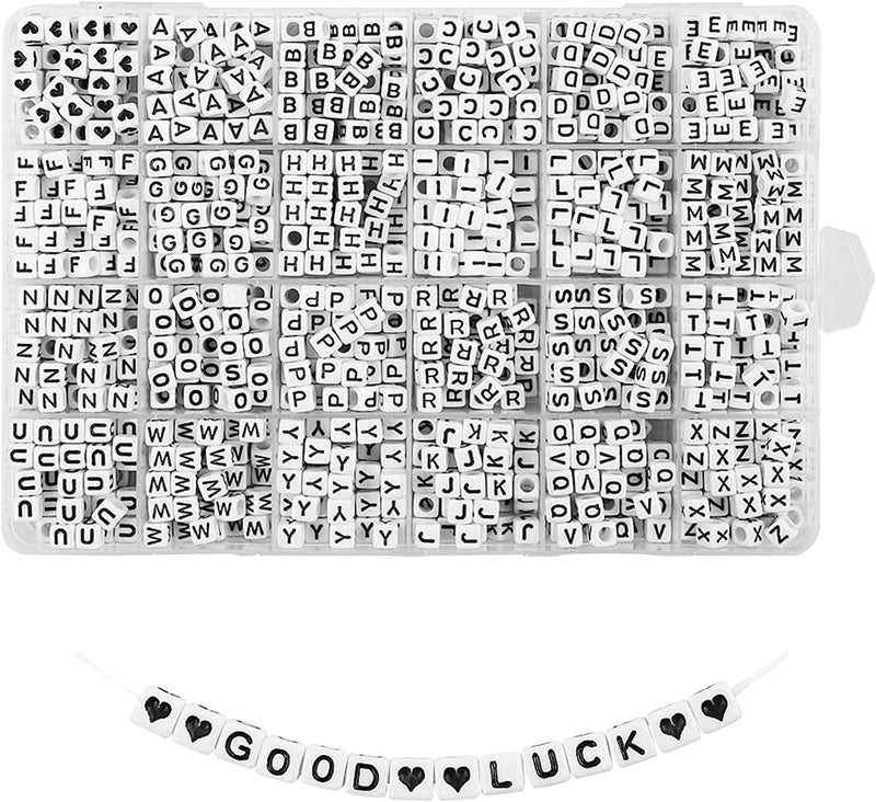 Quefe 1440pcs Acrylic Letter Beads White Cube Sorted Alphabet Beads for Jewelry Making, Bracelets, Necklaces, Key Chains (6 x 6mm) - Image 1