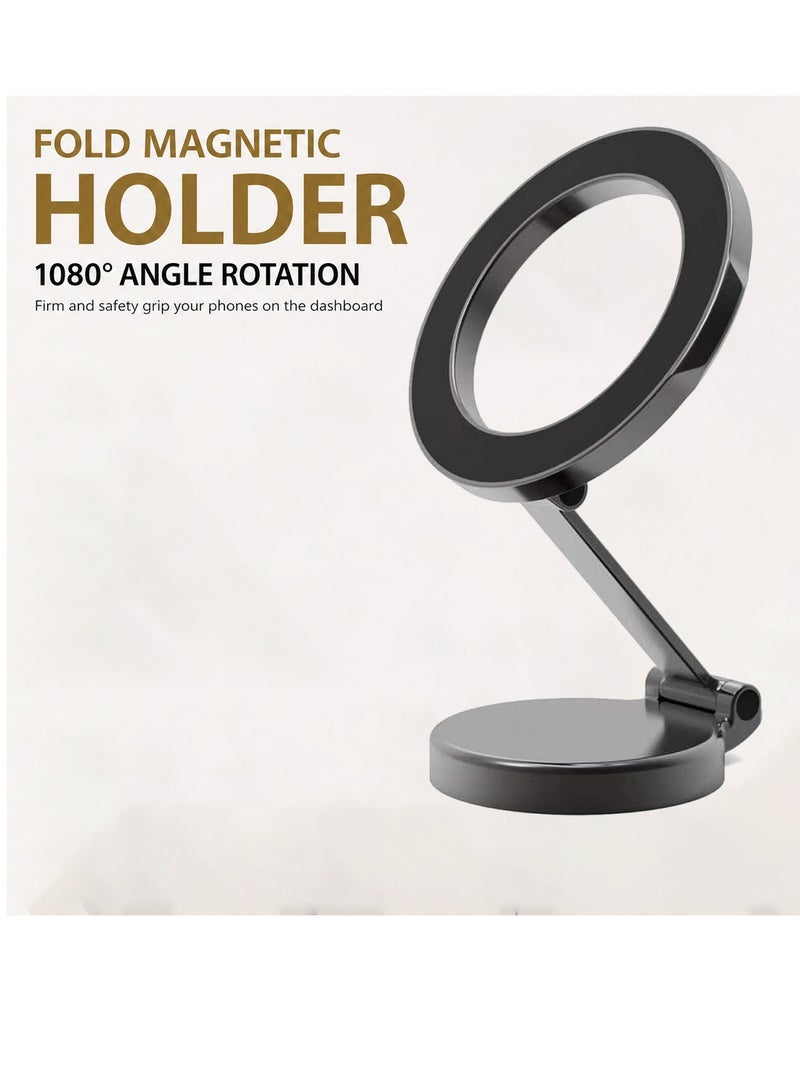 1080° Fold Magnetic Phone Holder for Car Dashboard, Strong Magnetic Mobile Mount Stand, Foldable Alloy Car Phone Holder, Adjustable Magnetic Smartphone Stand, Universal Dashboard Mobile Holder for iPhone Android GPS Navigation Hands Free - Image 3