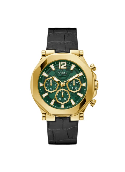 GUESS Mens Black Green Dial Multi-function Watch - GW0492G3