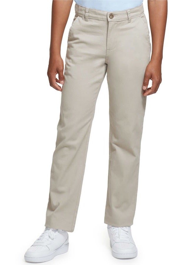 IZOD Boys' School Uniform Flat Front Twill Pants, Khaki, 10 Slim - Image 2