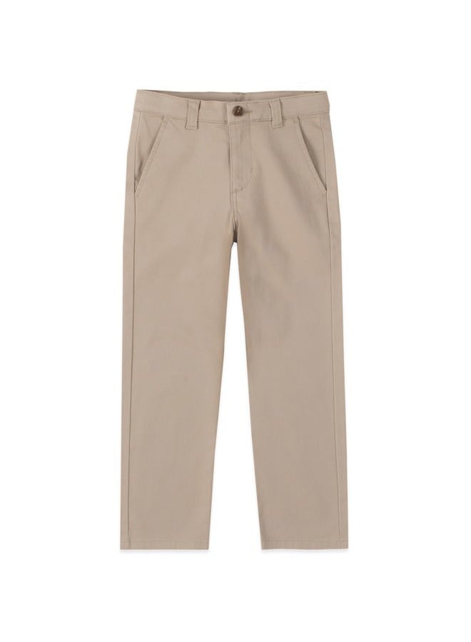 IZOD Boys' School Uniform Flat Front Twill Pants, Khaki, 10 Slim - Image 1