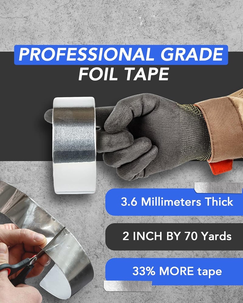 TapePlus Aluminum Foil Tape - Heat Resistant Tape & High Temperature Seal - Thermal Duct Insulation & HVAC Seal - Waterproof Metal Adhesive for Ductwork - Pack of 6, 2 in x 210 ft, Silver - Image 5