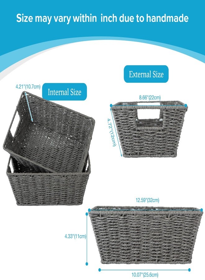 JS HANGER Wicker Storage Basket with Washable Liners, Metal Frame, Set of 2, 12.6"L x 8.7"W x 4.3"H, Woven Paper Basket for Pantry, Toilet, Bathroom, Bedroom, Patio, Grey - Image 2