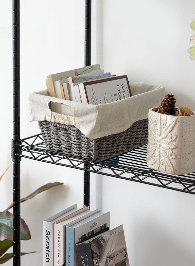JS HANGER Wicker Storage Basket with Washable Liners, Metal Frame, Set of 2, 12.6"L x 8.7"W x 4.3"H, Woven Paper Basket for Pantry, Toilet, Bathroom, Bedroom, Patio, Grey - Image 4