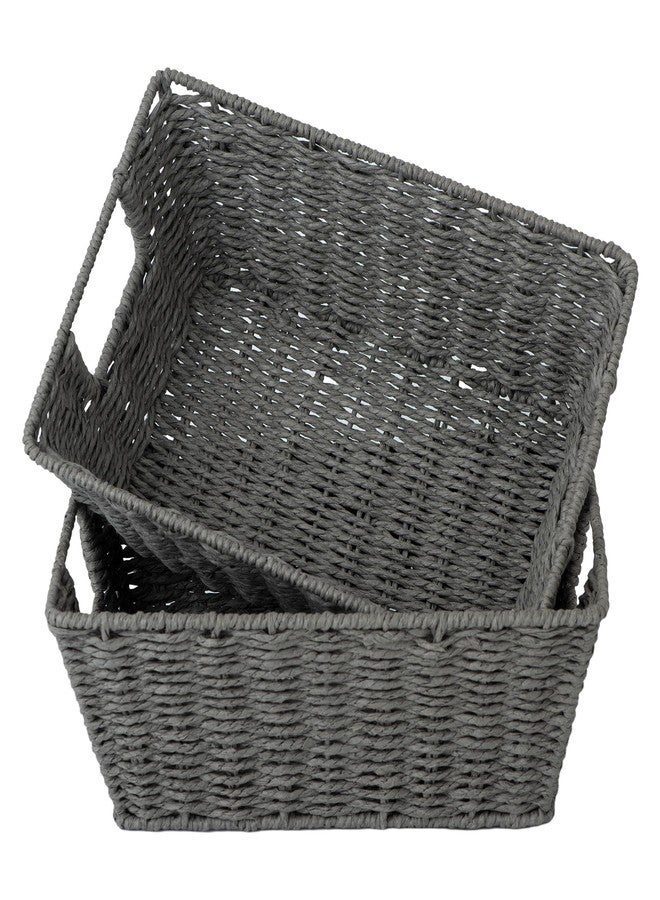 JS HANGER Wicker Storage Basket with Washable Liners, Metal Frame, Set of 2, 12.6"L x 8.7"W x 4.3"H, Woven Paper Basket for Pantry, Toilet, Bathroom, Bedroom, Patio, Grey - Image 3